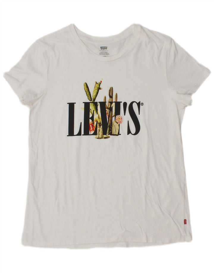 Camiseta feminina gráfica LEVI'S UK 14 grande branca