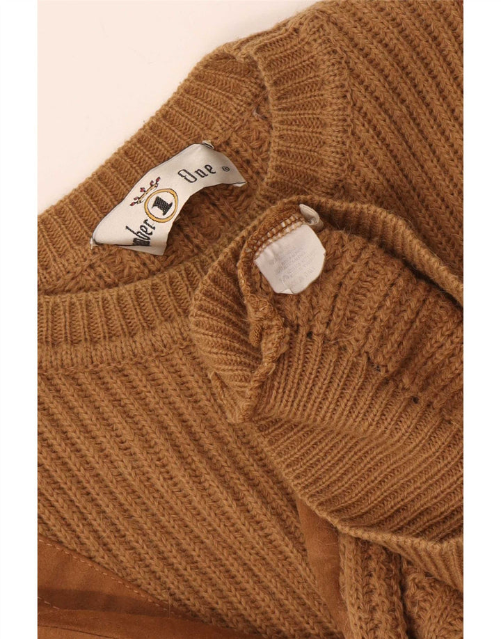Suéter masculino número 1 com gola redonda XL lã marrom