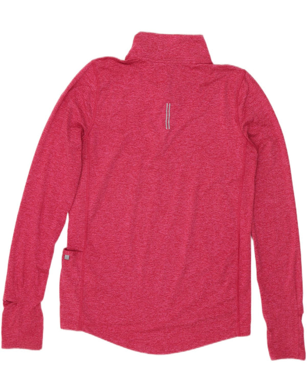Nike Womens Dri Fit Zip Neck Top Manga Longa UK 6 XS Rosa Poliéster