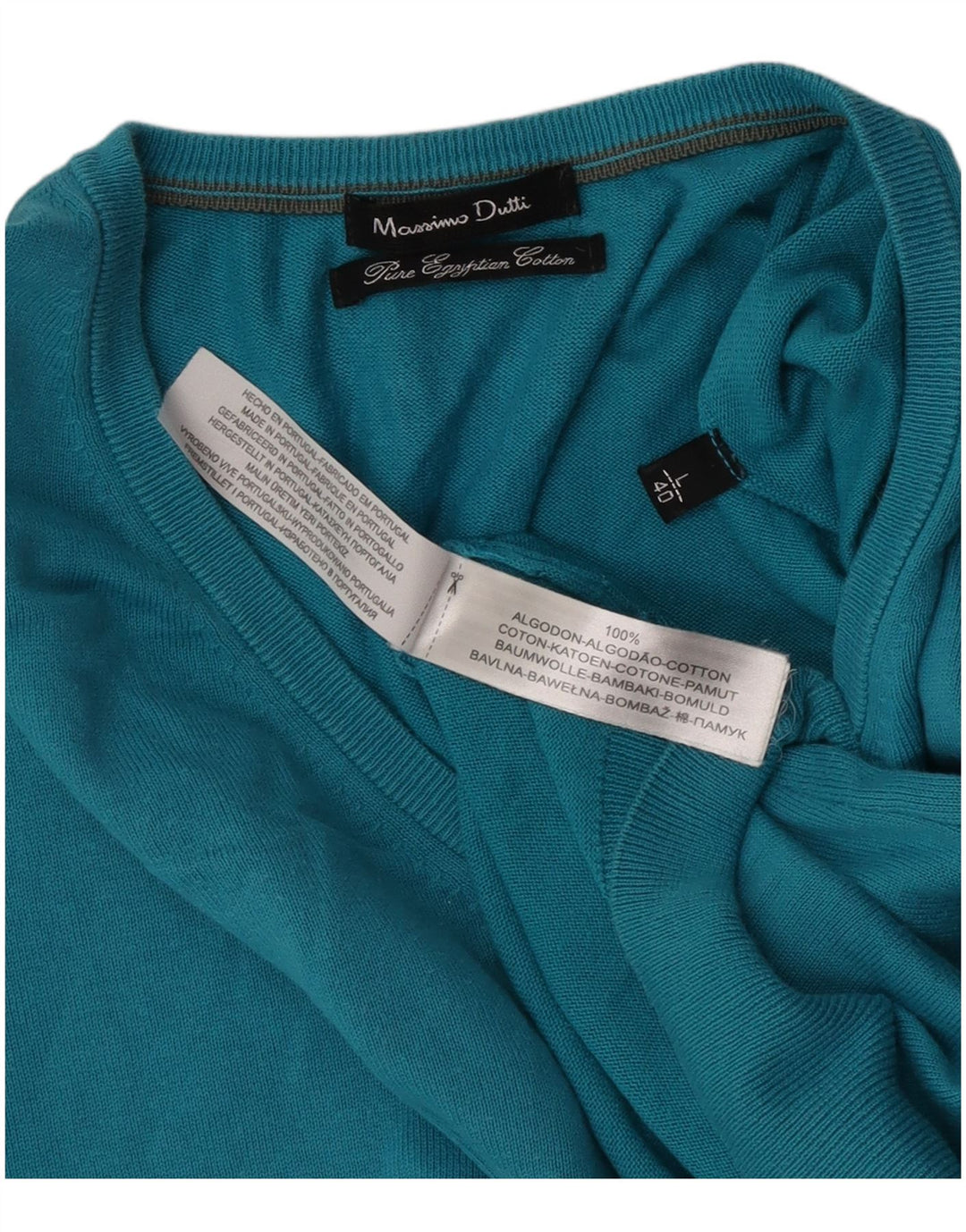 Suéter masculino Massimo Dutti com decote em V grande algodão azul