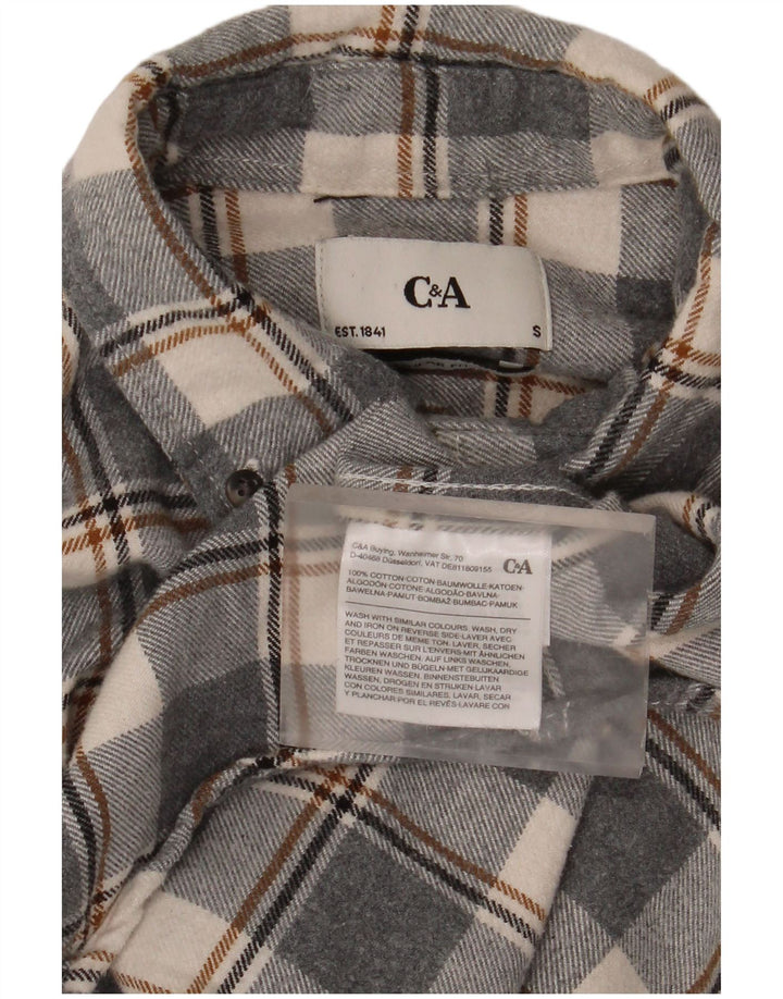 Camisa masculina de flanela C&A pequena algodão xadrez cinza