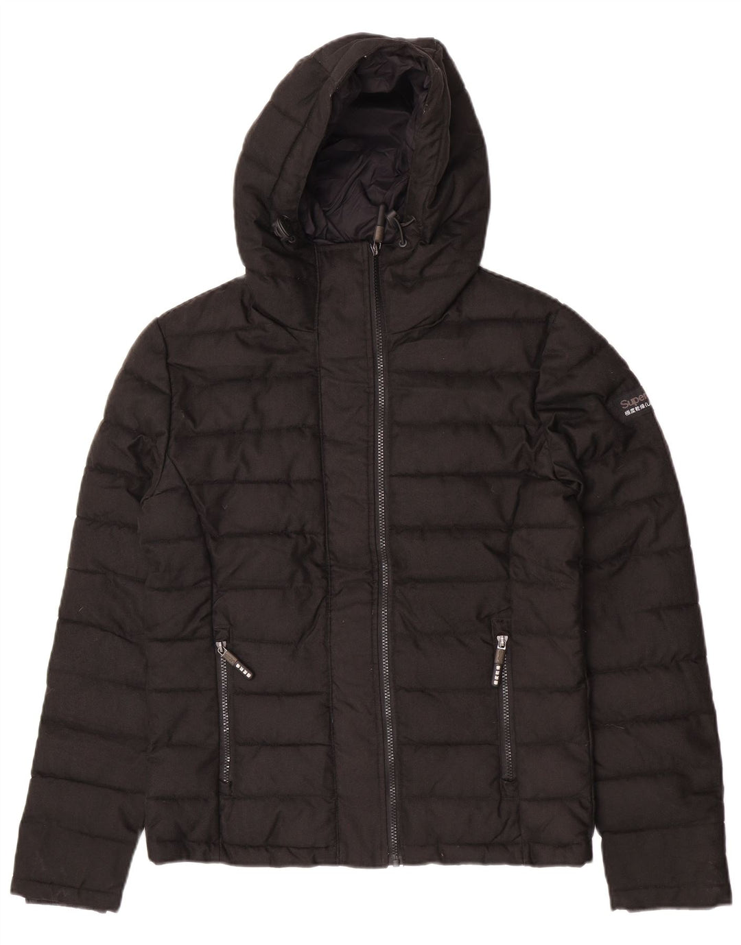 Jaqueta acolchoada com capuz masculina Superdry UK 38 poliéster preto médio