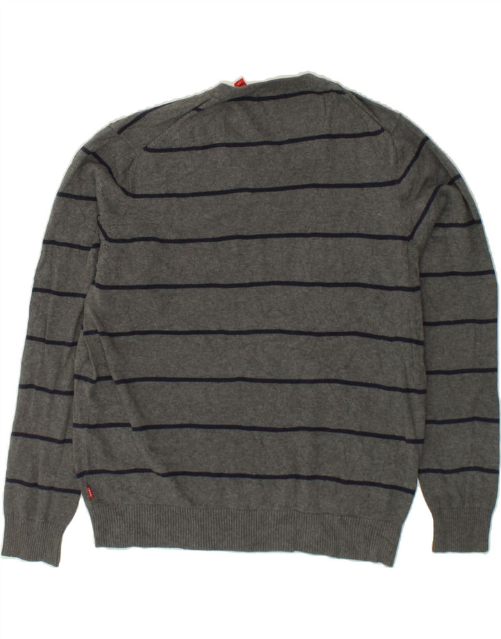 IZOD Mens V-Neck Jumper Sweater Large Grey Striped Vintage Izod and Second-Hand Izod from Messina Hembry 