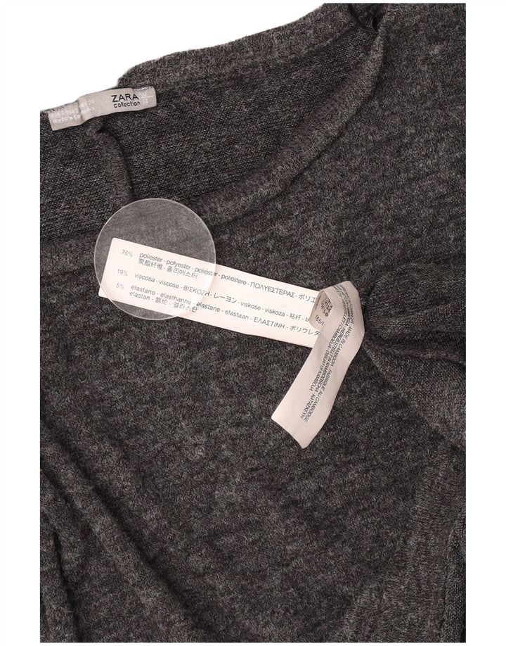 Zara Womens Crop Oversized Top Manga Longa UK 10 Pequeno Poliéster Cinza