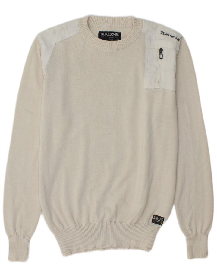 JACK & JONES Suéter masculino com gola redonda e gola redonda, pequeno esbranquiçado