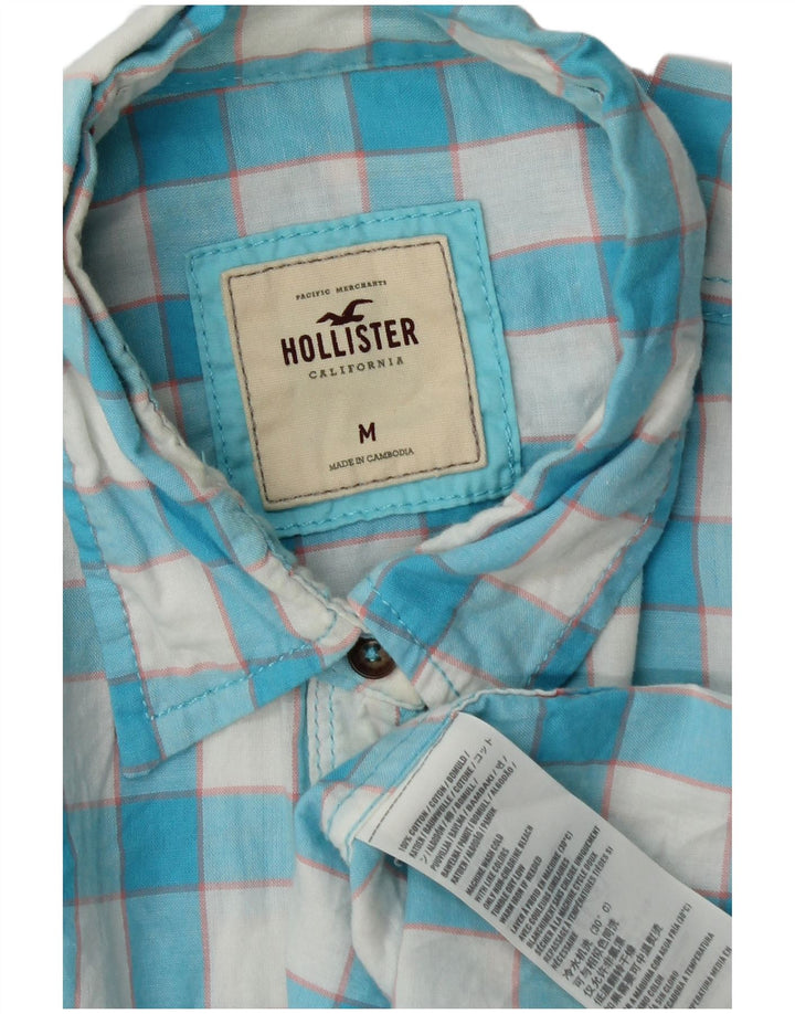 Camisa feminina Hollister UK 12 algodão guingão azul médio
