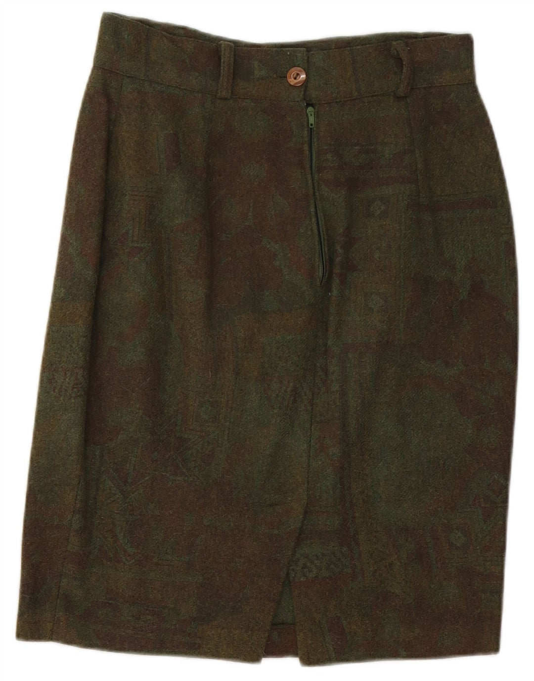 Saia lápis feminina vintage W26 pequena geométrica verde