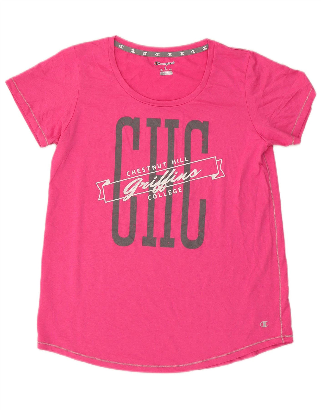 Camiseta feminina estampada Champion UK 14 grande poliéster rosa