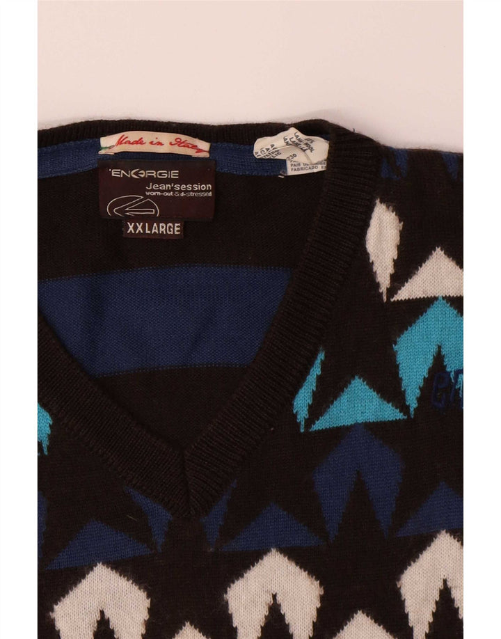 Suéter masculino Energie com padrão abstrato e decote em V 2XL lã multicolorida