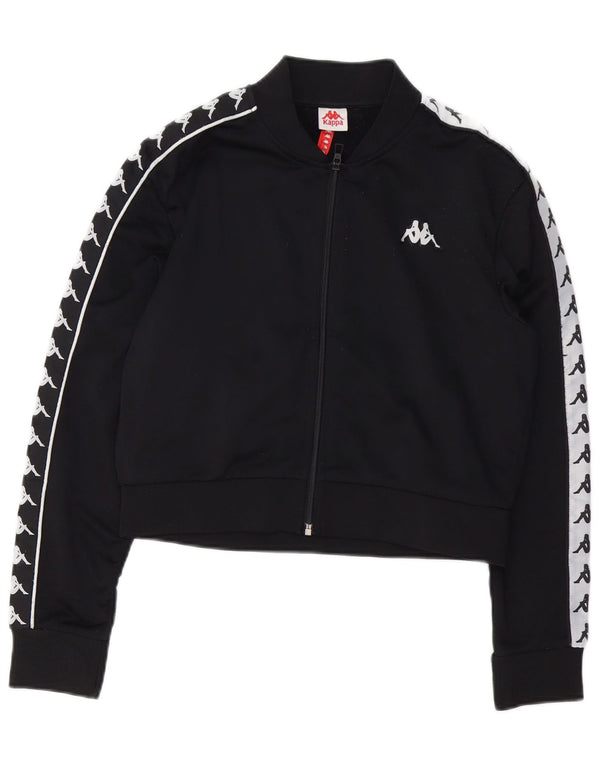 Kappa Womens Graphic Crop Tracksuit Top Jacket UK 14 Medium Black Polyester