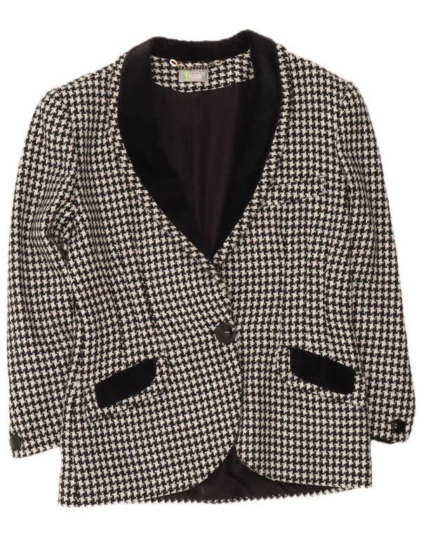 Blazer feminino Egoiste UK 14 médio preto Houndstooth clássico