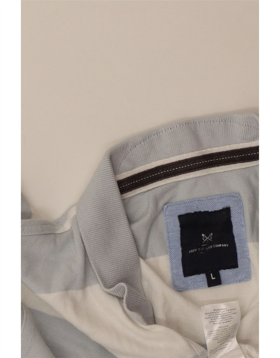 CREW CLOTHING Camisa polo masculina grande listrada azul de algodão