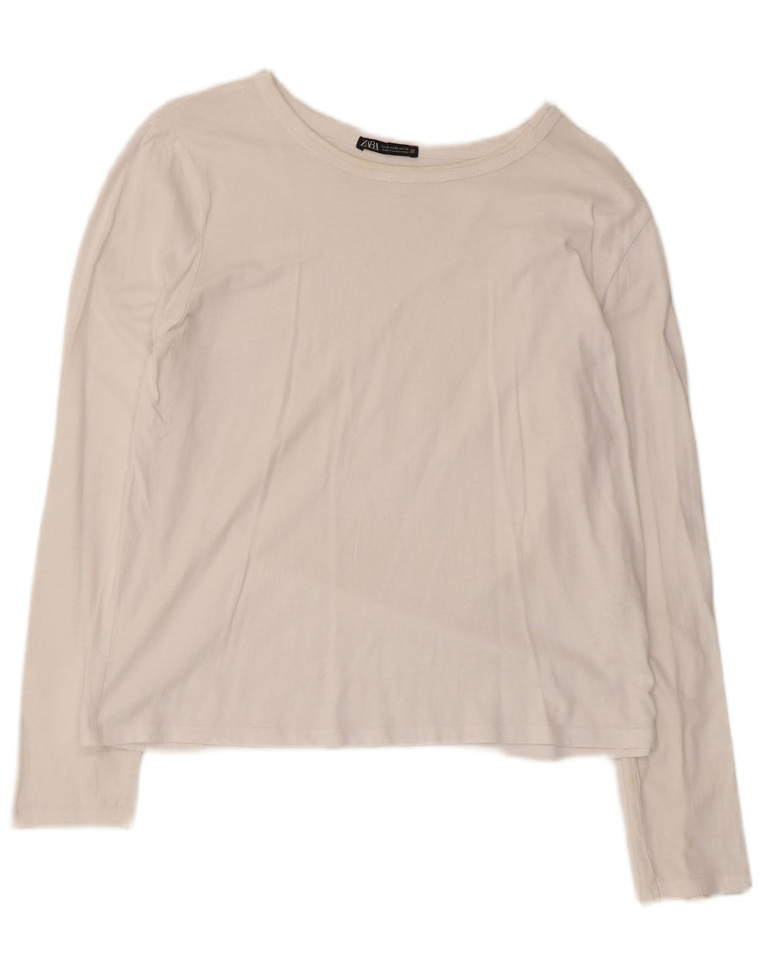 Top feminino Zara manga comprida UK 18 XL algodão branco