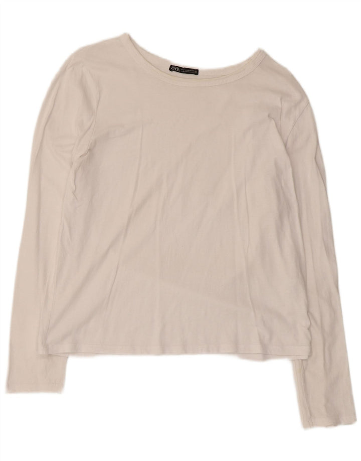 Top feminino Zara manga comprida UK 18 XL algodão branco