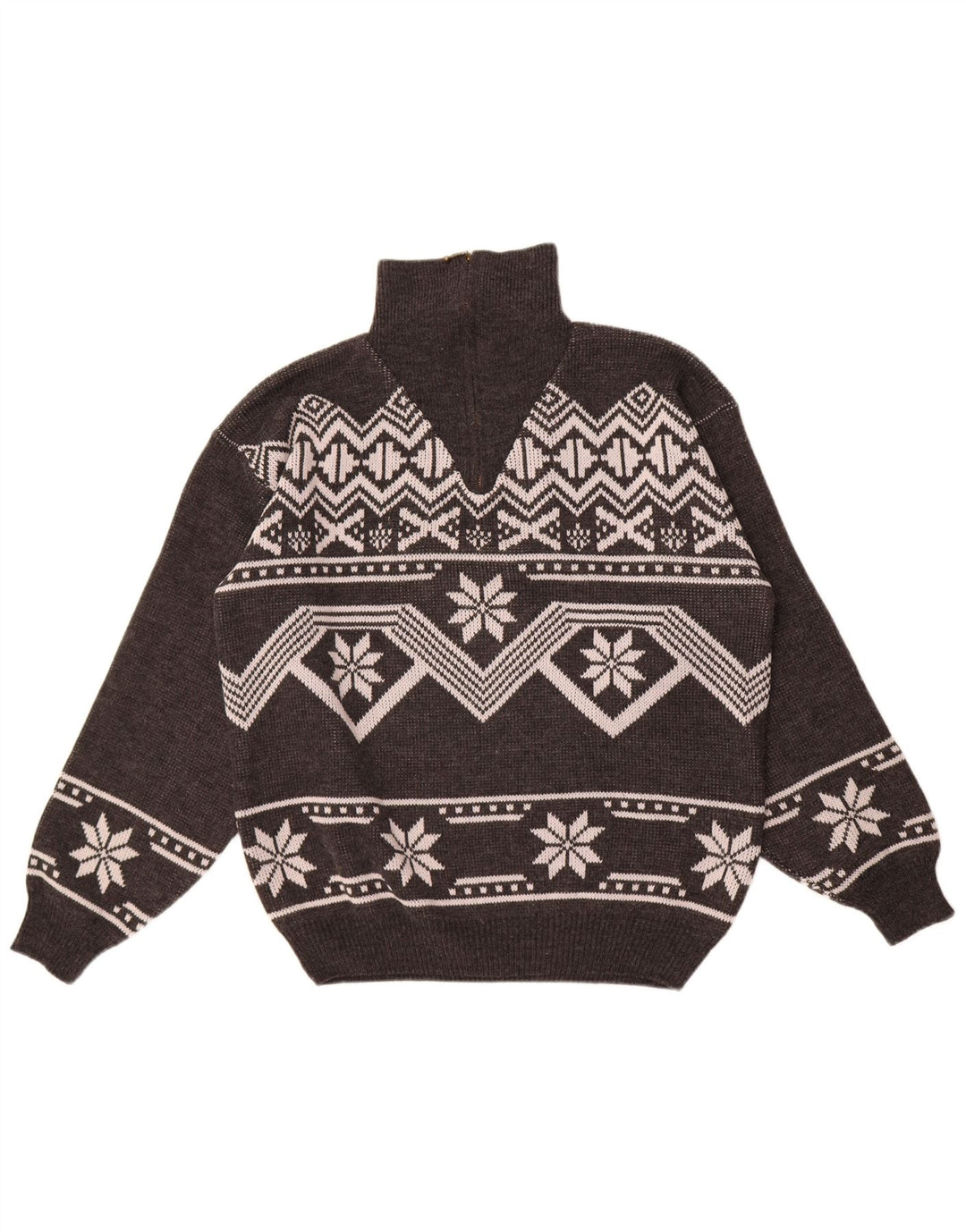 Suéter masculino Jacques Lorant com zíper e gola grande cinza Fair Isle