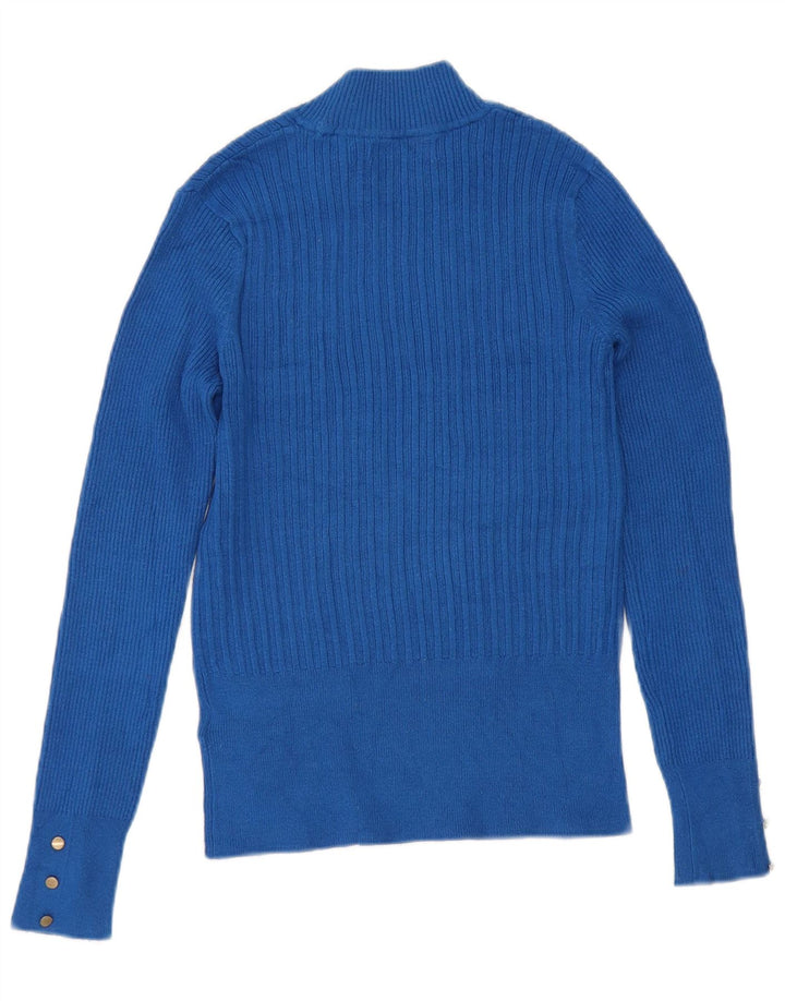 Suéter feminino Marks & Spencer com gola tartaruga e viscose azul pequena Reino Unido 10