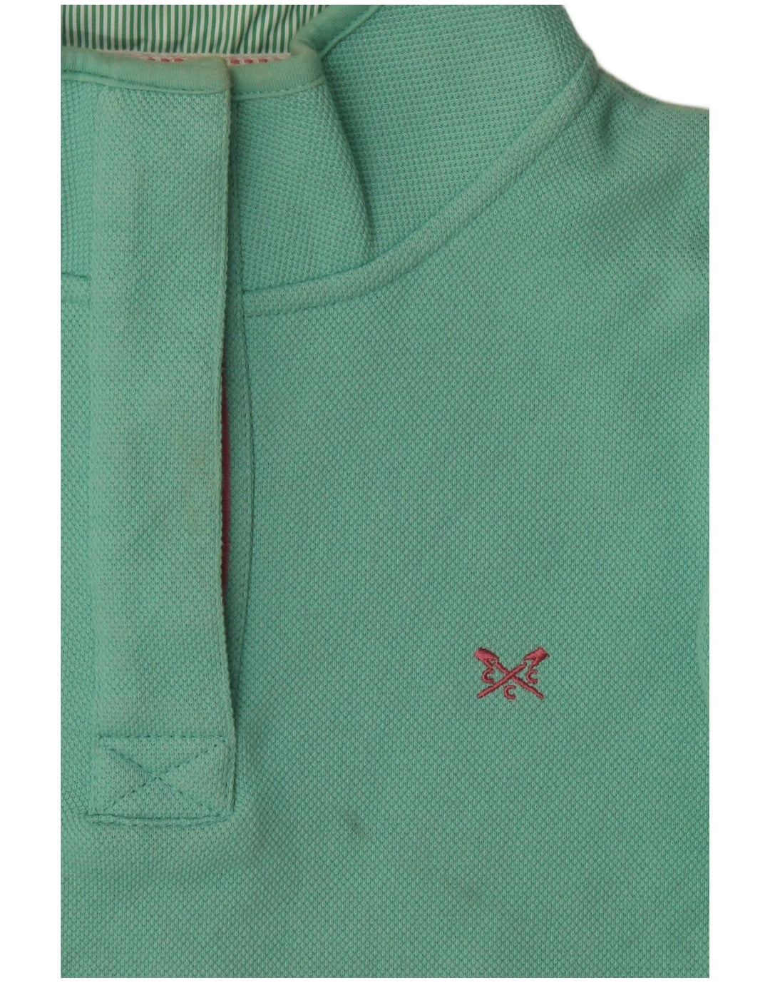 Suéter feminino Crew Clothing com gola redonda e botão Reino Unido 12 verde médio
