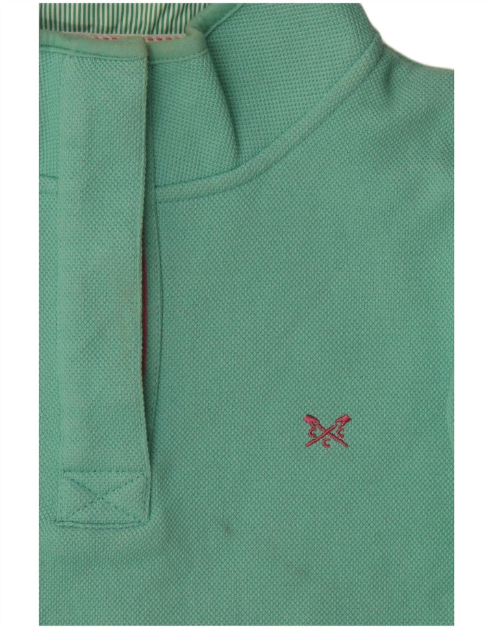 Suéter feminino Crew Clothing com gola redonda e botão Reino Unido 12 verde médio