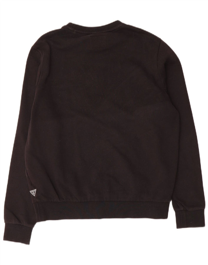 Guess moletom gráfico masculino jumper UK 34 pequeno algodão preto