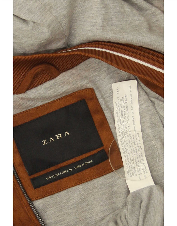 Jaqueta bomber masculina com capuz Zara UK 36 poliéster marrom pequeno