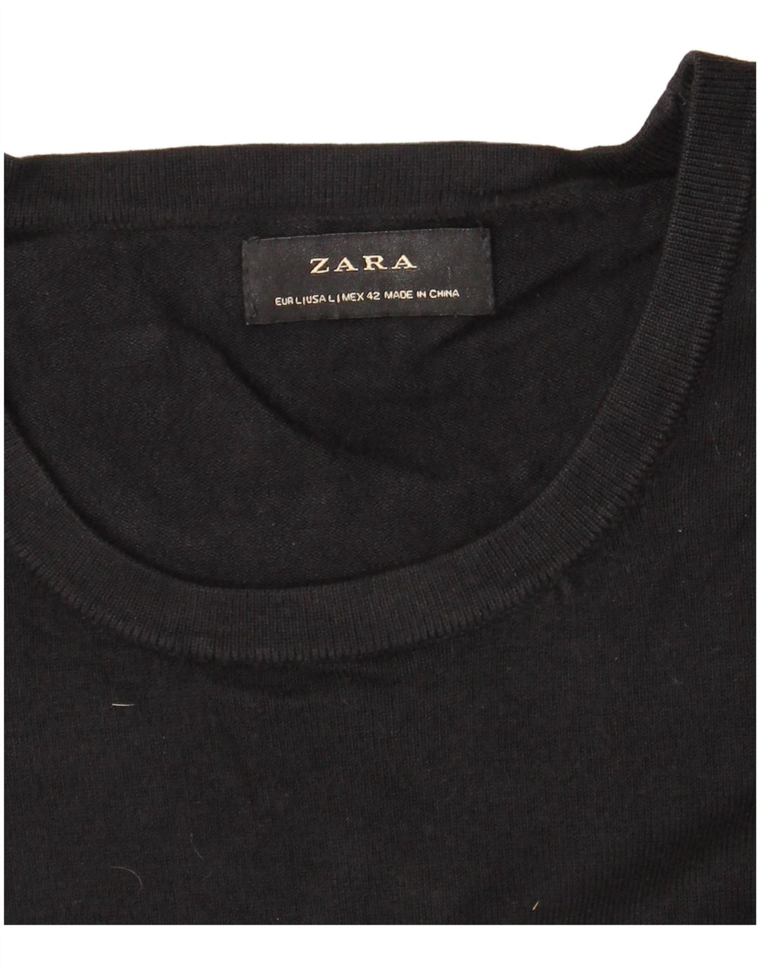 ZARA Suéter feminino com gola redonda, Reino Unido 16, grande, preto