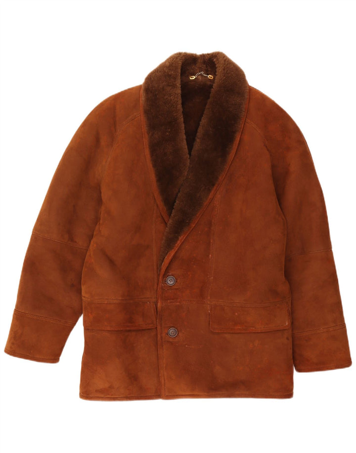 Jaqueta masculina vintage de shearling IT 46 pequena marrom shearling
