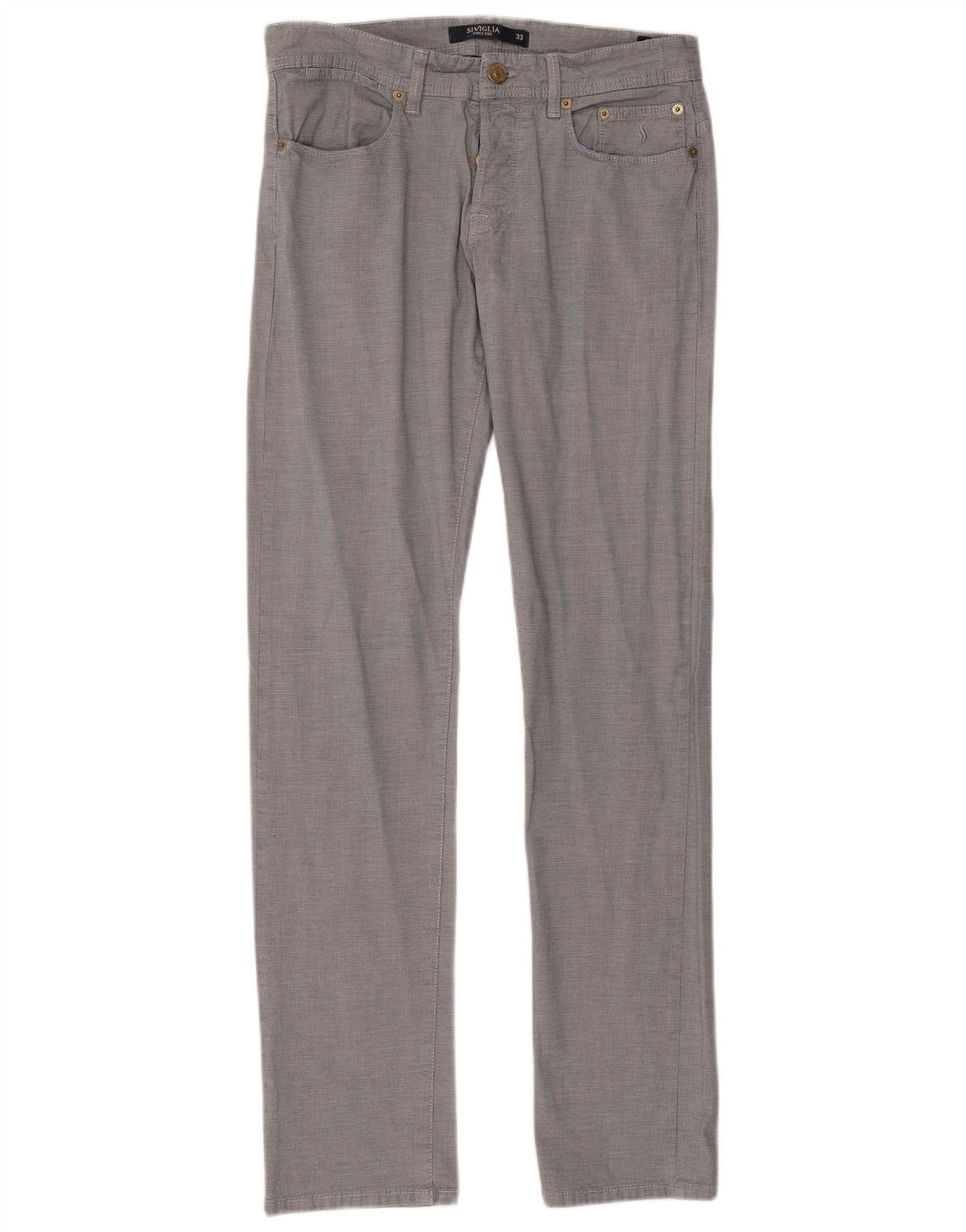 Calça feminina reta casual SIVIGLIA W33 L33 algodão xadrez azul