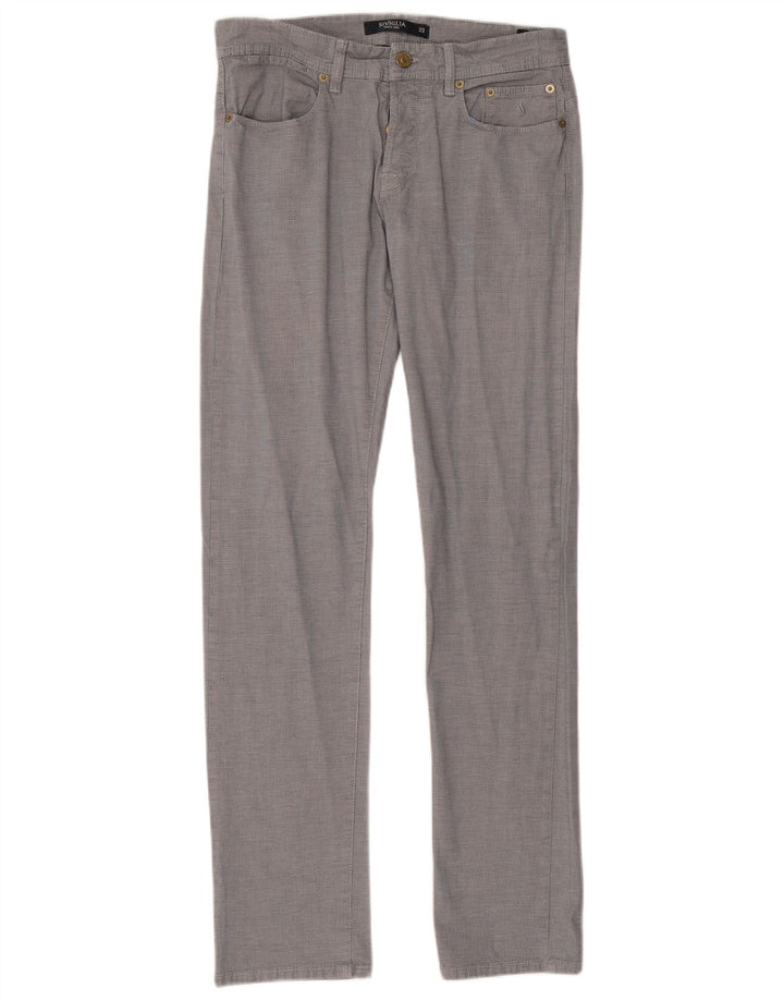 Calça feminina reta casual SIVIGLIA W33 L33 algodão xadrez azul