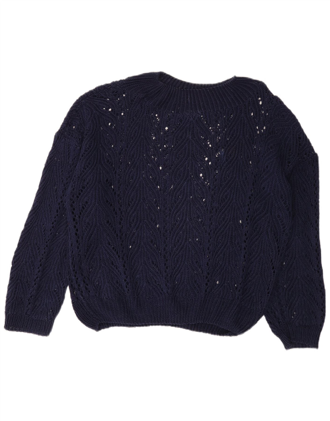 Suéter vintage feminino grande com gola redonda Reino Unido 18 XL azul marinho