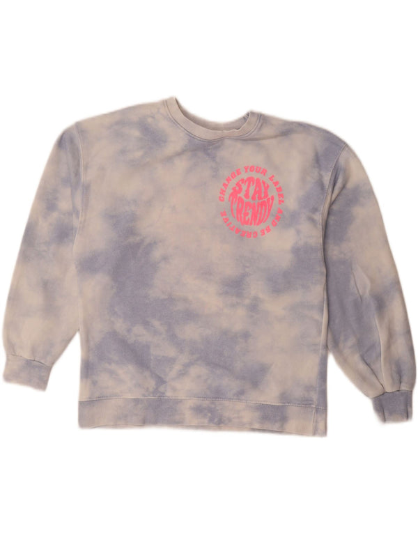 Zara Girls Graphic Sweatshirt Jumper 13-14 Years Blue Tie Dye Cotton