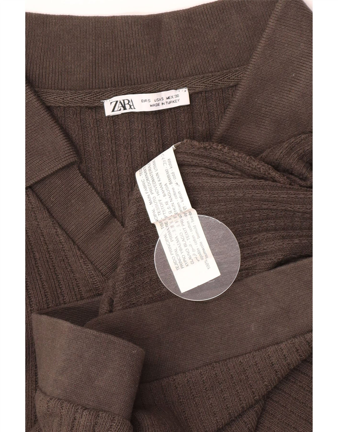 Camisa polo masculina Zara pequena algodão marrom