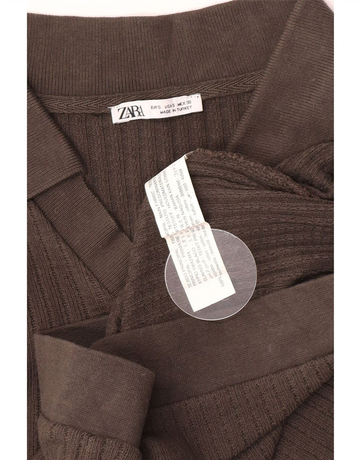 Camisa polo masculina Zara pequena algodão marrom