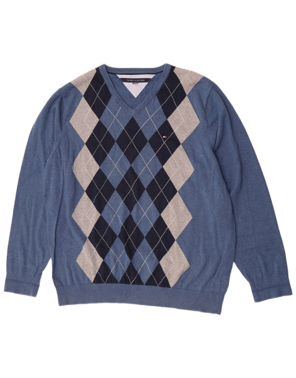Suéter masculino Tommy Hilfiger com decote em V 2XL azul argyle/algodão diamante