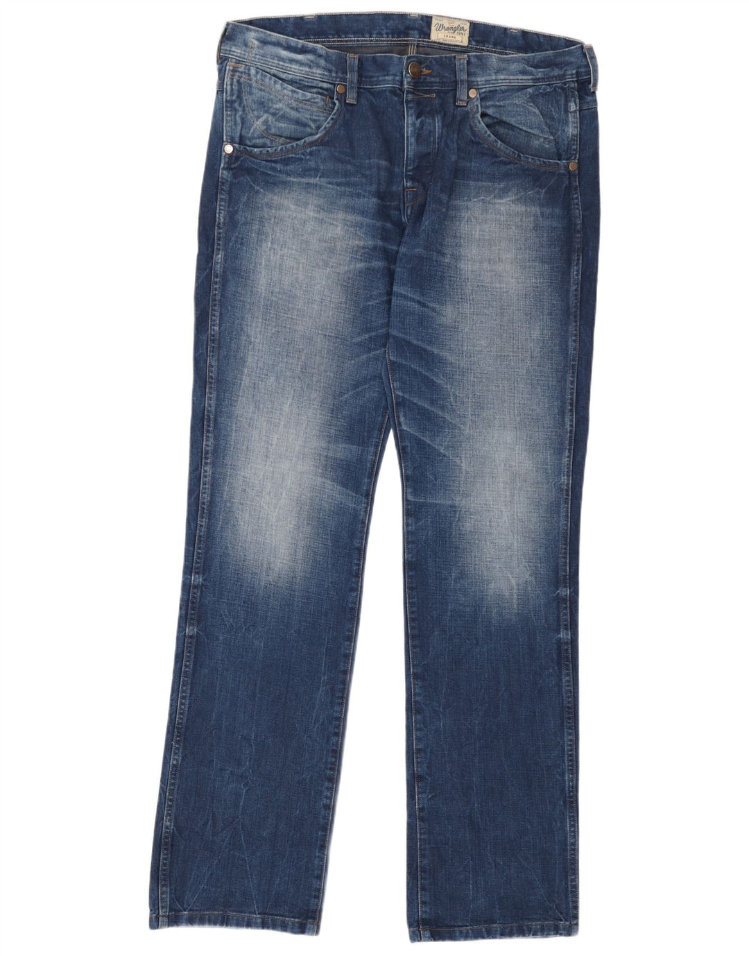 Wrangler Mens Crank Straight Jeans W36 L34 Azul Algodão