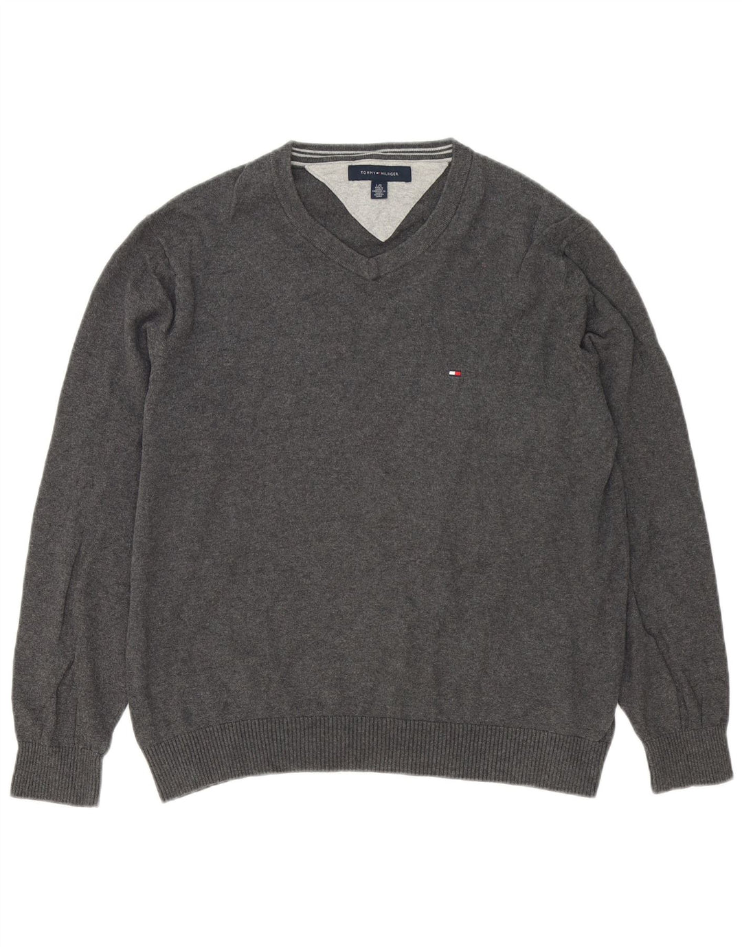 Suéter masculino Tommy Hilfiger com decote em V grande algodão cinza