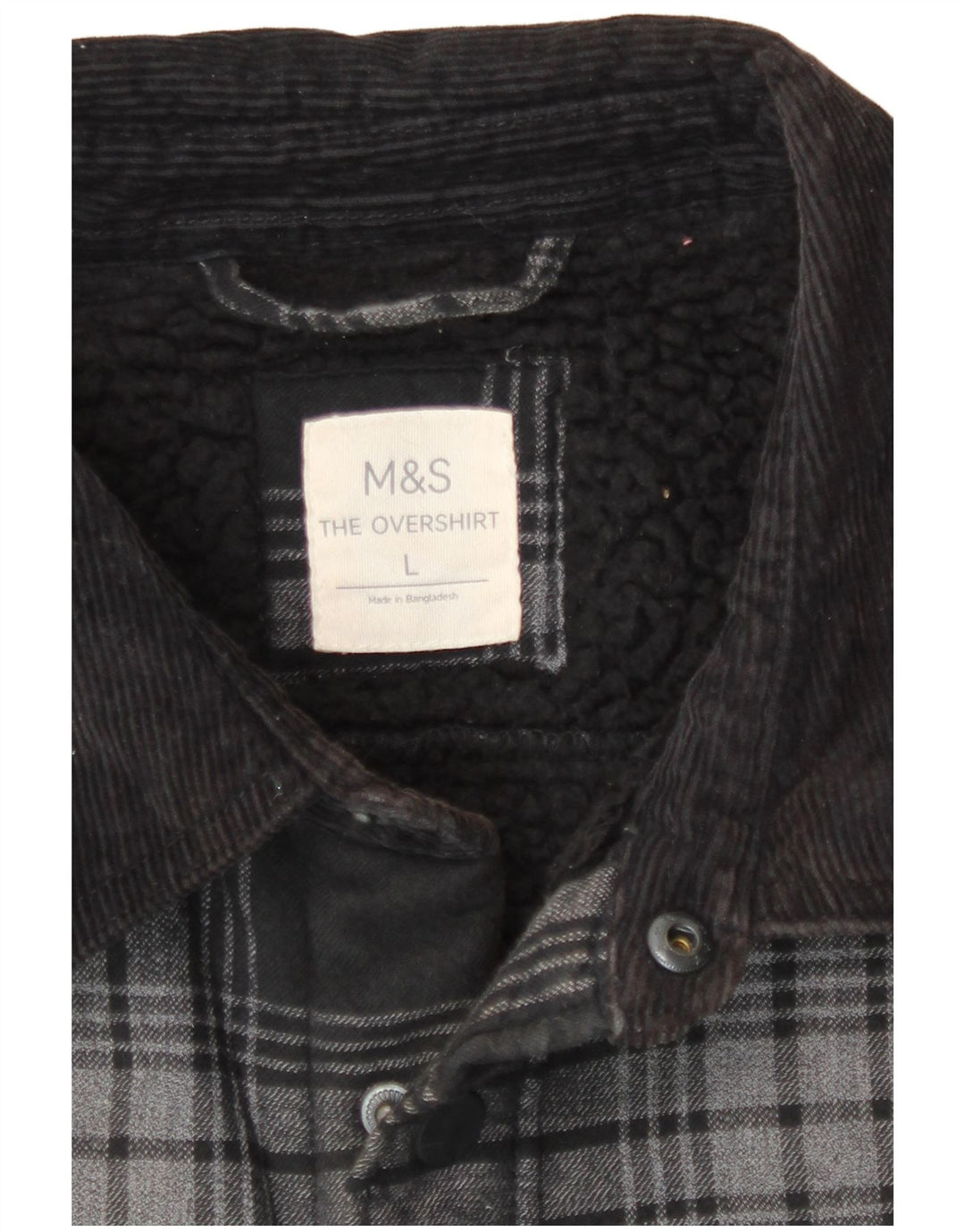 Camisa masculina de flanela lenhador Marks & Spencer grande algodão xadrez cinza