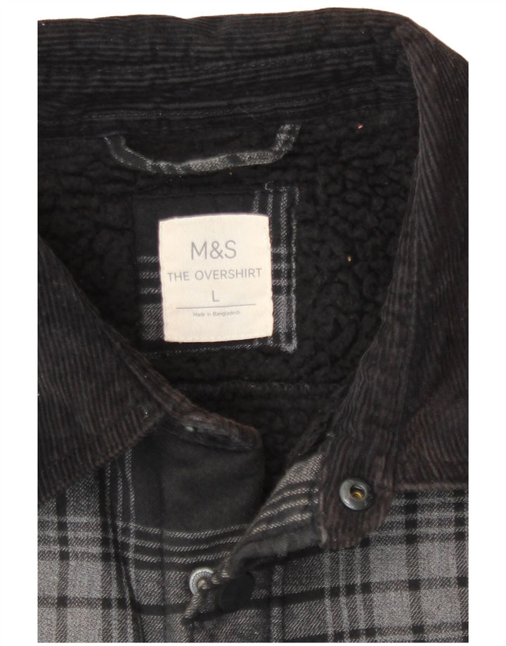 Camisa masculina de flanela lenhador Marks & Spencer grande algodão xadrez cinza