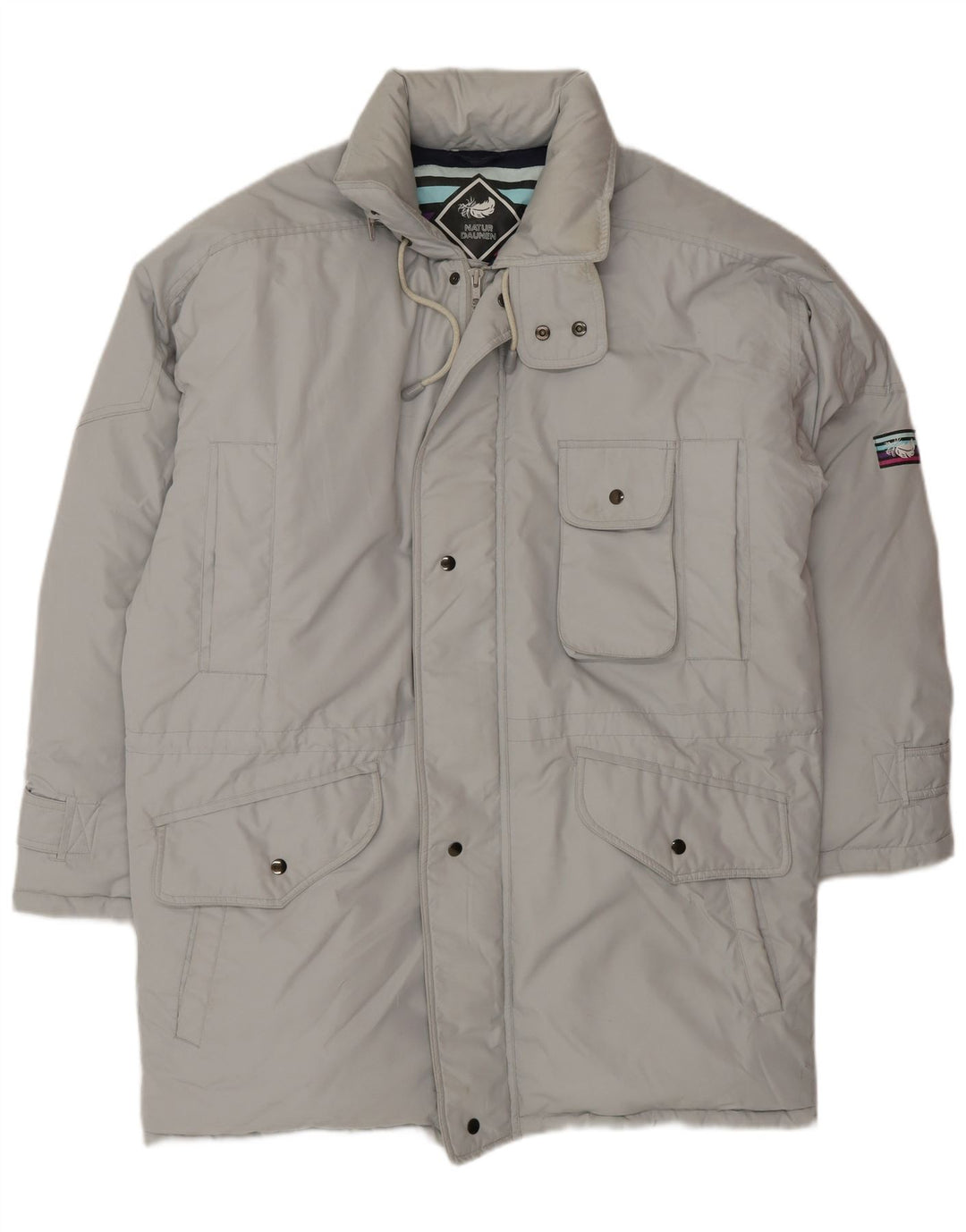 Casaco acolchoado masculino VINTAGE de ajuste solto Reino Unido 36 poliéster cinza pequeno