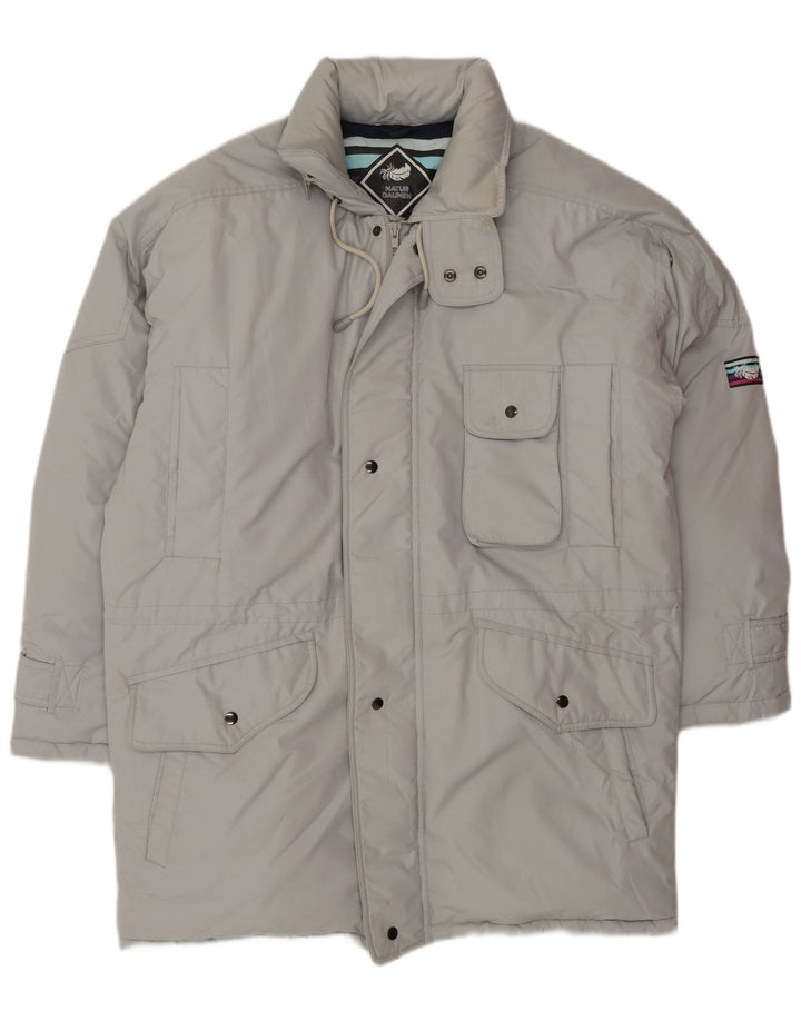 Casaco acolchoado masculino VINTAGE de ajuste solto Reino Unido 36 poliéster cinza pequeno