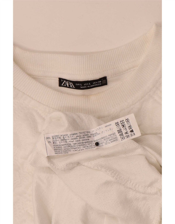 Zara moletom feminino oversized jumper UK 16 grande branco geométrico