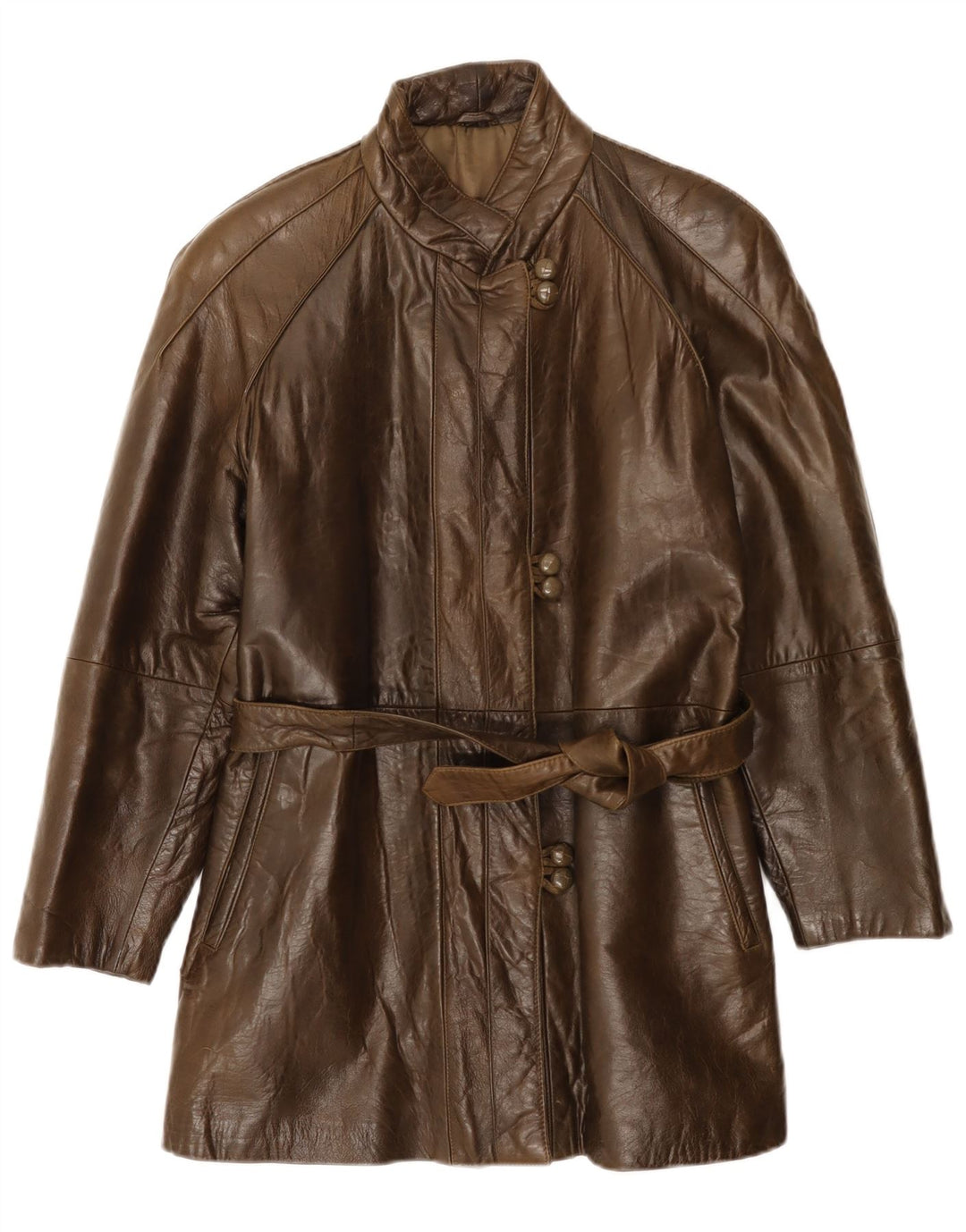 Casaco de couro feminino vintage IT 42 couro marrom médio