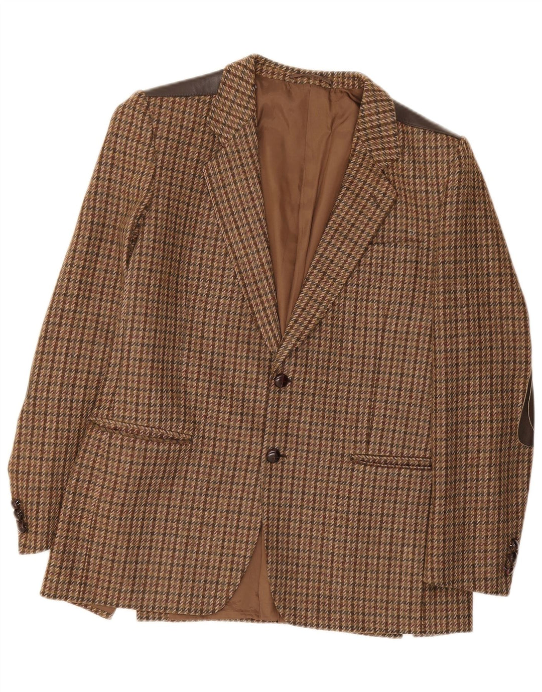 Jaqueta blazer masculina vintage com 2 botões IT 52 XL marrom houndstooth lã