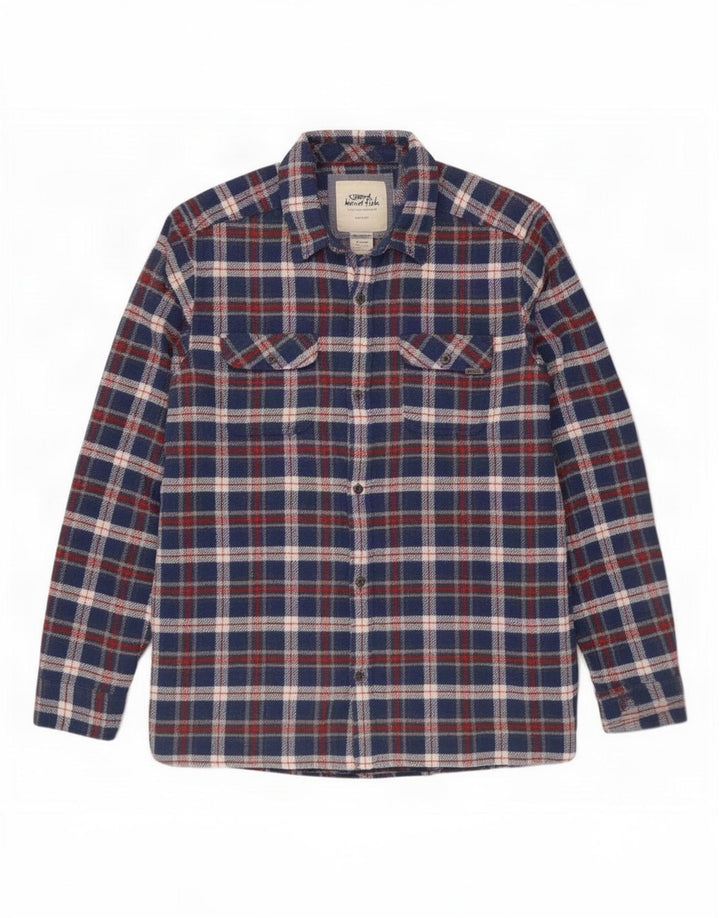 Camisa masculina de flanela Weird Fish grande algodão xadrez azul marinho