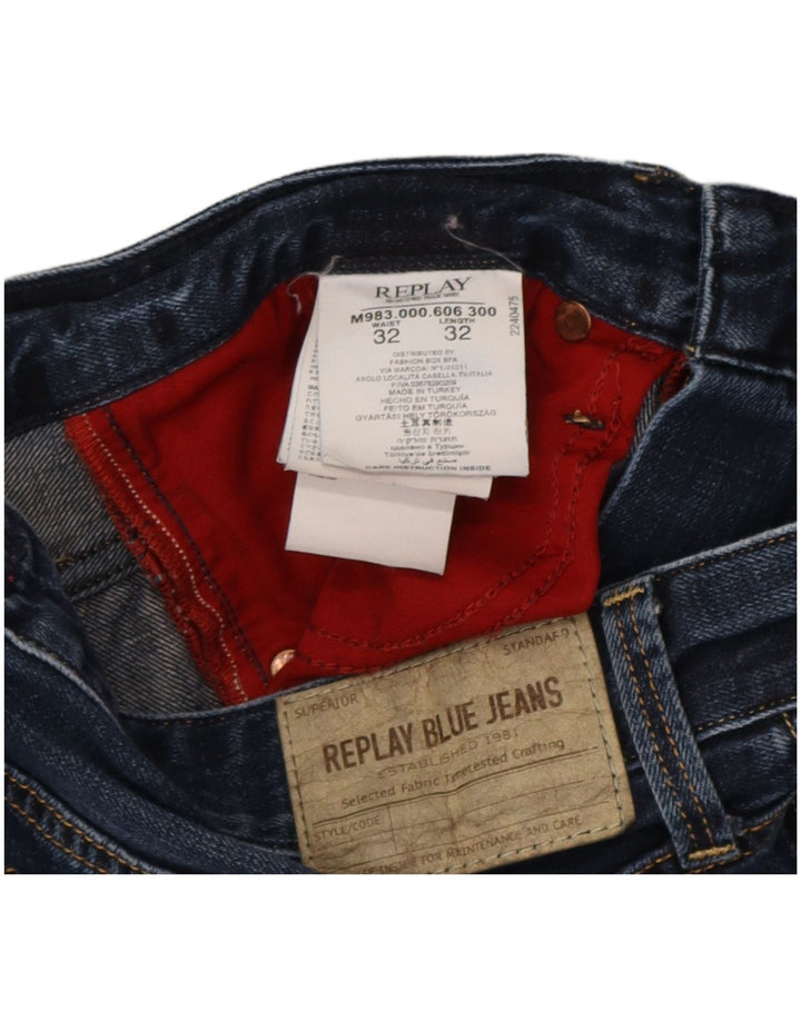 Replay Mens Straight Jeans W32 L32 Azul Marinho Algodão