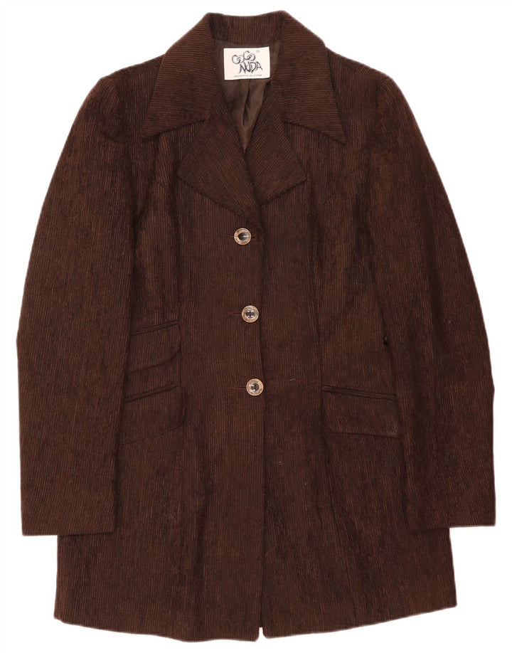 Jaqueta blazer feminina Coconuda Longline veludo cotelê com 3 botões Reino Unido 10 pequena marrom
