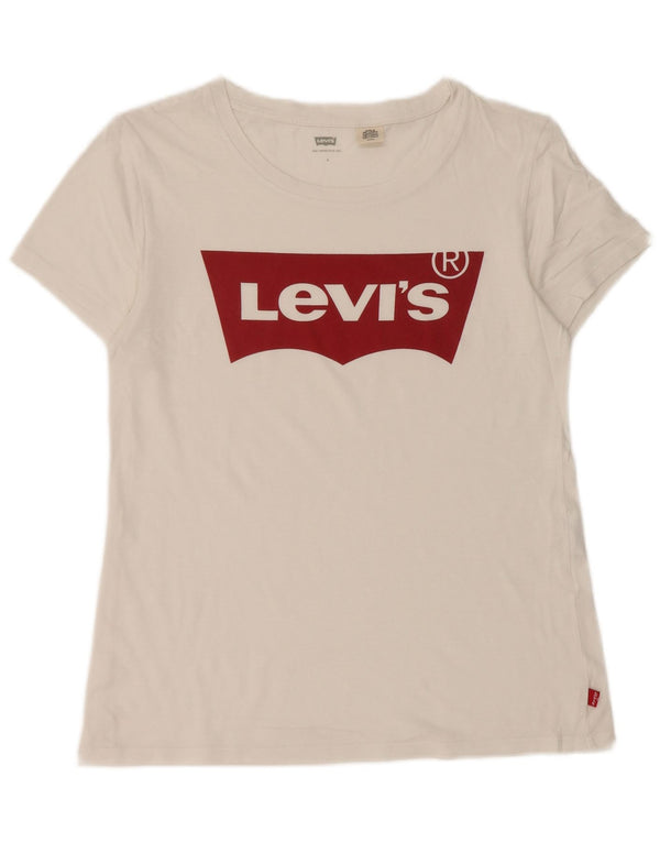 Camiseta feminina gráfica LEVI'S UK 10 pequena branca