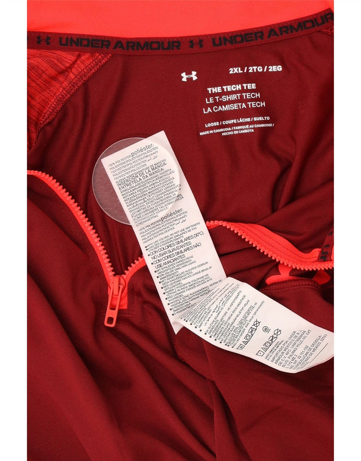 Under Armour Mens Zip Neck Pulôver Treino Top 2XL Vermelho Colorblock