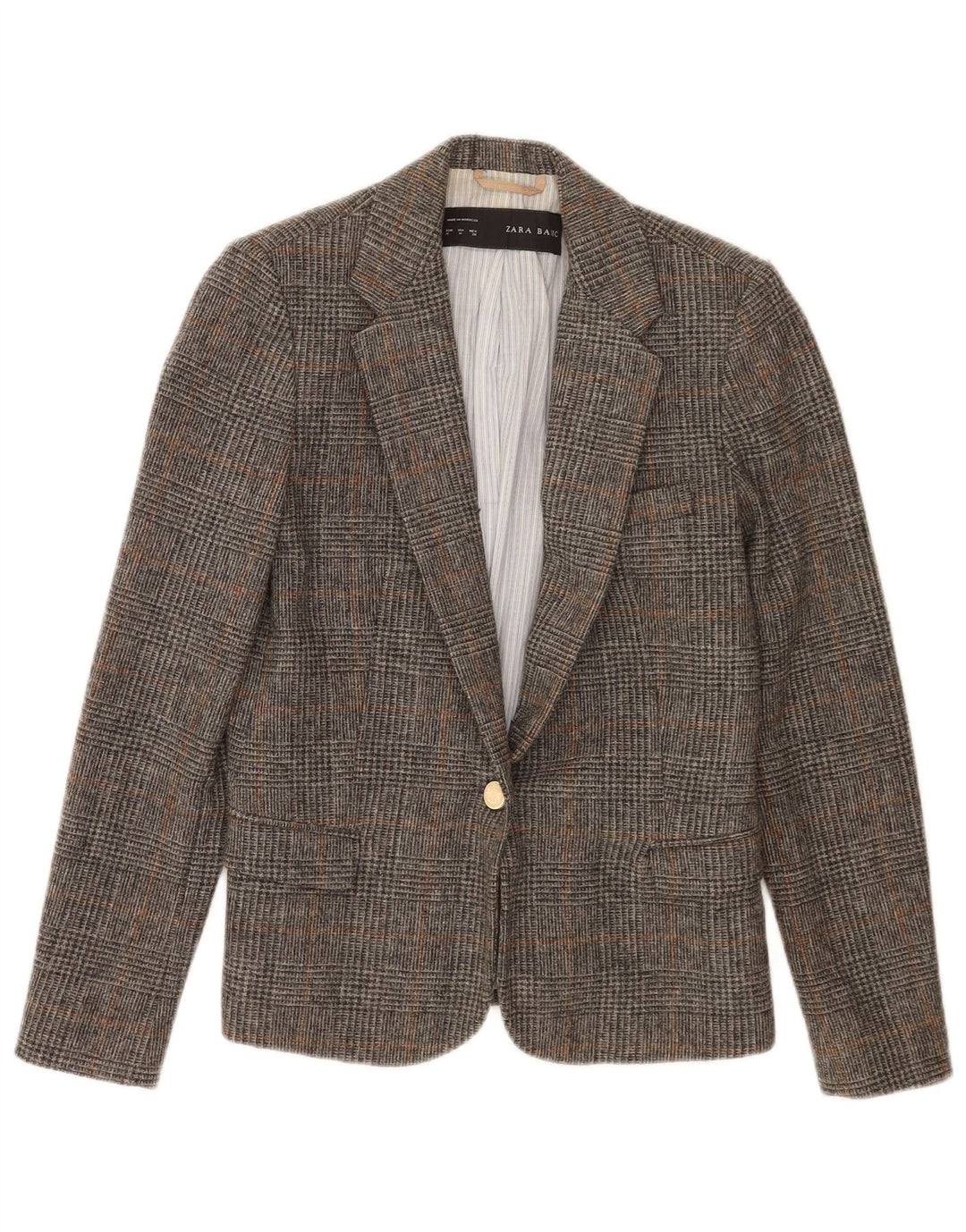 Jaqueta blazer feminina Zara com 1 botão Reino Unido 12 xadrez cinza médio