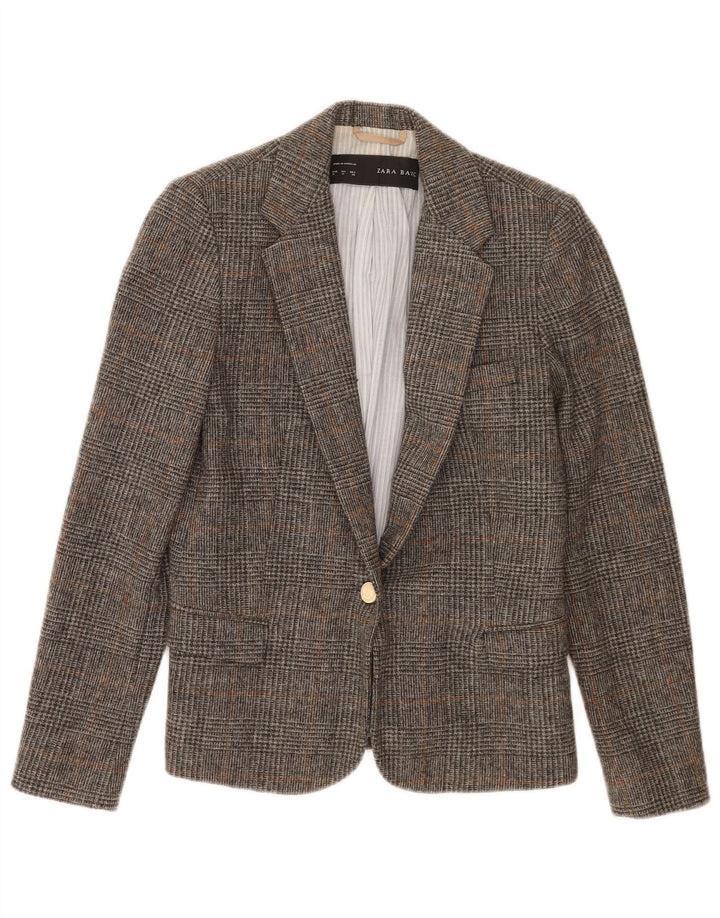 Jaqueta blazer feminina Zara com 1 botão Reino Unido 12 xadrez cinza médio