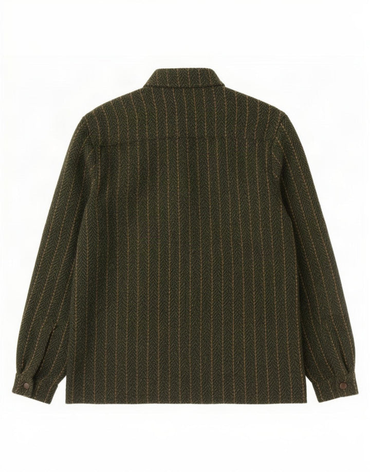 Camisa masculina Scout de poliéster listrado verde médio